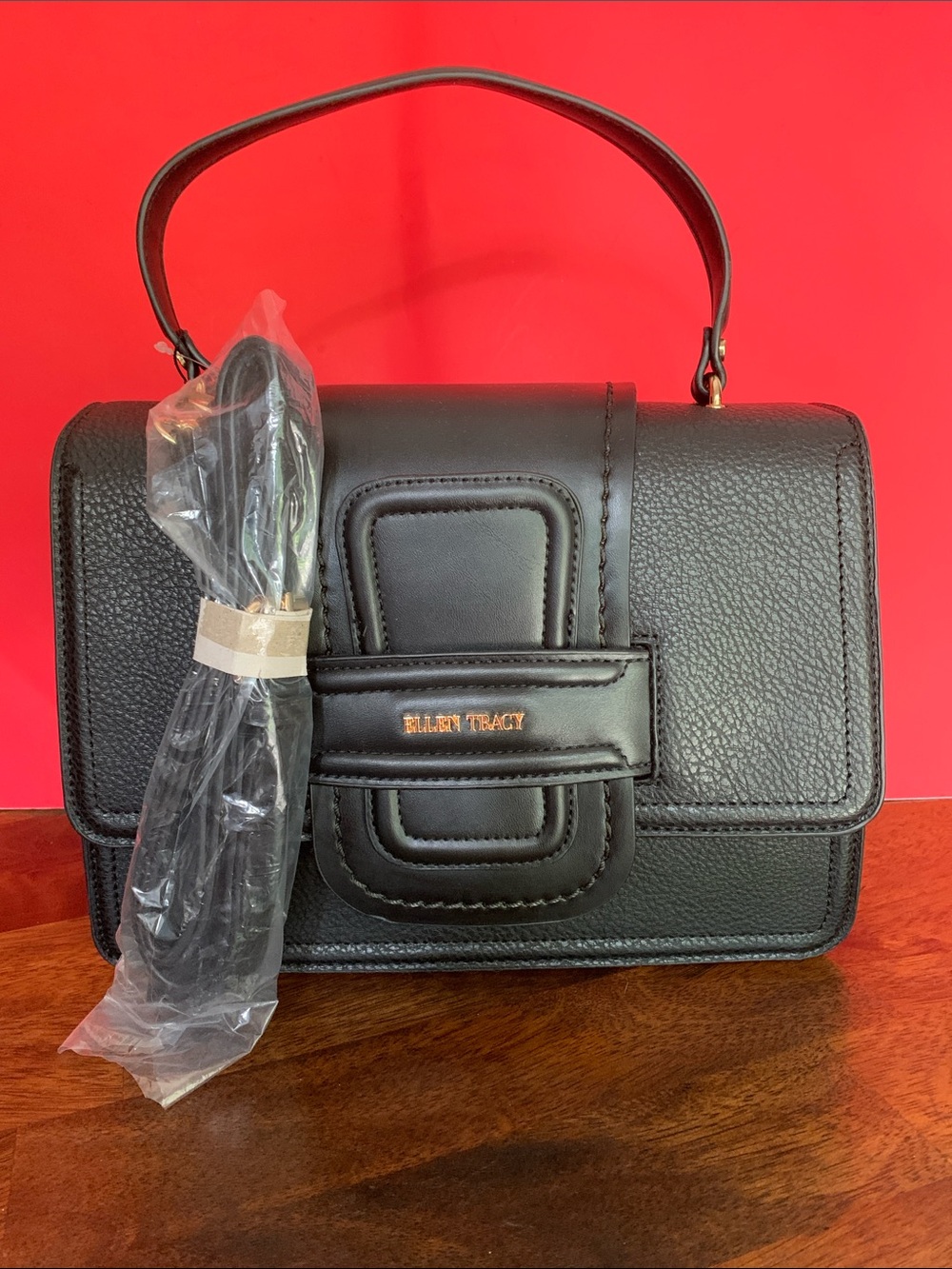 Ellen Tracy Black Top-Handle Satchel with Detachable Strap